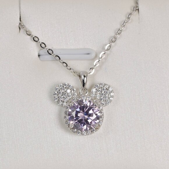 GRA Certified 1ct Purple Mickey Mouse Moissanite Pendant 18" 925 Sterling - Picture 2 of 4
